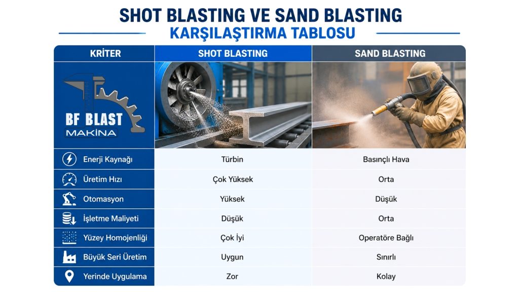 Shot Blasting ve Sand Blasting Arasındaki Farklar: 7 Kritik Karşılaştırma 1 Shot Blasting ve Sand Blasting Arasındaki Farklar